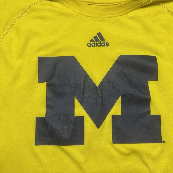 Adidas MICHIGAN Wolverines Climalite Long Sleeve Shirt Mens L Yellow Valiant Vic - Picture 4 of 12